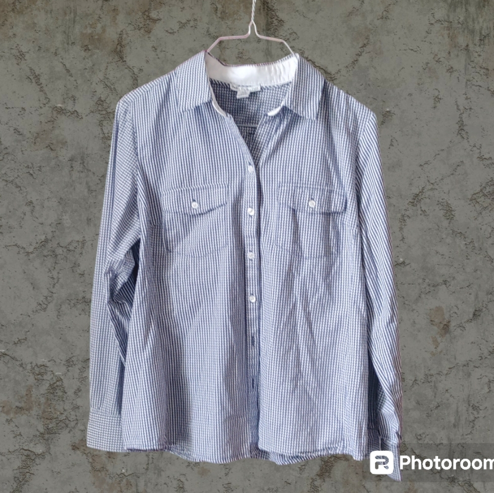 Navy blue gingham cotton long sleeve shirt sz L